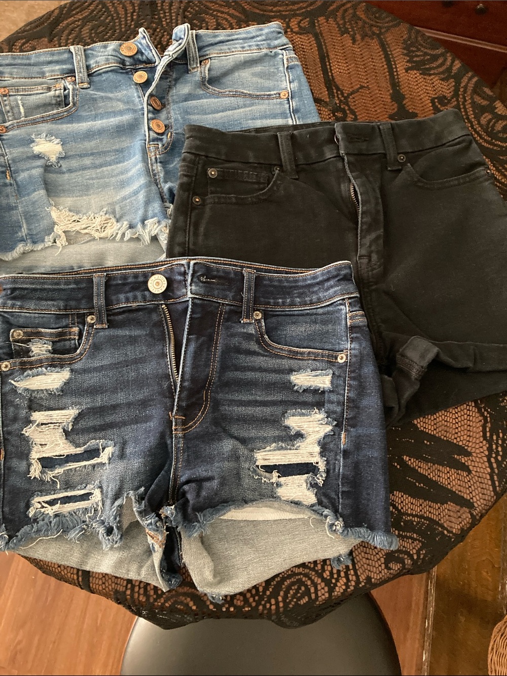 Women’s set of 3 High-Rise Distressed Denim Shorts - Blue and Black - size 2